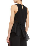 Sleeveless Mesh-Trim Crepe Top, Black