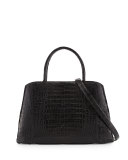 Crocodile Large Center-Zip Tote Bag, Black Matte