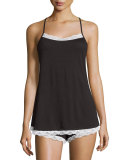 Majestic Lace-Trim Camisole, Black/White