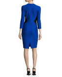 Mauresque Knit 3/4-Sleeve Dress, Azzurine/Caviar