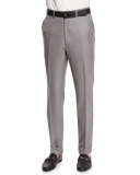 Flat-Front Twill Trousers, Light Gray