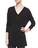 Long-Sleeve Oversized V-Neck Sweater, Black