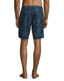 Lawrence Paddlin' Print Relaxed-Fit Swim Trunks, Navy
