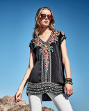 Letty Short-Sleeve Embroidered Silk Georgette Top
