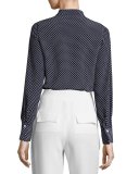 Priya Polka-Dot Tie-Neck Blouse, Blue/White