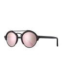Milan II Mirrored Round Sunglasses, Black/Pink
