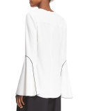 Bell-Sleeve Split-Hem Blouse, White