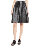 Laminated Boucle Full Skirt, Black