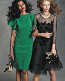 Lace & Velvet Fit-and-Flare Dress, Onyx