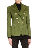 Classic Double-Breasted Suede Jacket, Olive