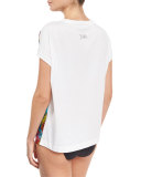 Palm Tree Cap-Sleeve Tee, Black/Multi