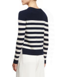 Lillian Striped Cashmere Crewneck Sweater, Navy/White