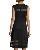 Sheer-Stripe Milano Knit Flared Dress, Caviar