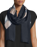 Emblems Silk Shibori Scarf, Black