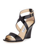 Fearne Patent Crisscross Wedge Sandal, Black