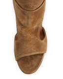 Rush Cutout Suede Open-Toe Bootie, Beige