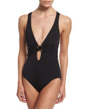 Garden Party Cross-Back One-Piece Swimsuit, Black