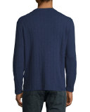 Textured Diamond-Jacquard Crewneck Sweater, Blue