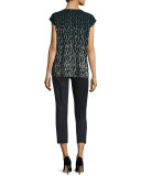 Joanie Short Dolman-Sleeve Metallic Blouse, Ink Multi