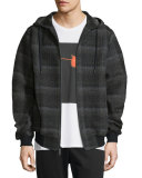 Plaid Ruched-Sleeve Hooded Jacket