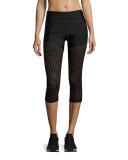 Half & Half Mesh Capri Performance Leggings, Black