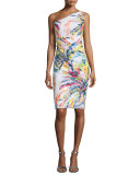 One-Shoulder Sequined Abstract-Print Cocktail Dress 