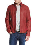 Leather Biker Jacket w/Suede Trim, Merlot