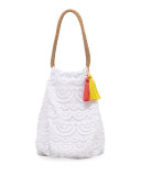 Allison Crocheted Lace Beach Tote Bag, White