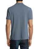 Check-Placket Piqué Polo Shirt, Stone Blue