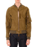 Cutout Star-Print Wool Bomber Jacket, Olive