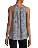 Katella Embellished-Collar Sleeveless Top, Black