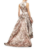 Sleeveless Metallic-Tapestry High-Low Gown, Blush