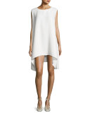 Lee Sleeveless Crepe Swing Dress, Ecru
