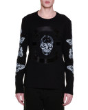 Skull & Butterfly Satin-Trim Long-Sleeve T-Shirt, Black