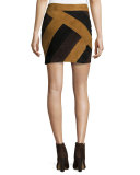 Colorblock Suede Mini Skirt, Military/Multicolor
