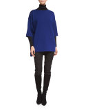 Side-Button Half-Sleeve Tunic, Prussian Blue