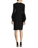 Flounce-Sleeve Matte Jersey Dress, Black