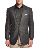 Plaid-Windowpane Two-Button Jacket, Gray