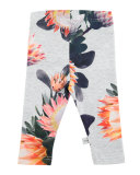 Stefanie Floral Stretch Jersey Leggings, Gray, Size 6-24 Months