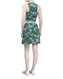 Sleeveless Floral Structured Dress, Vert