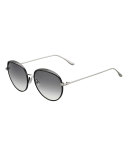 Ello Round Metal Pavé Sunglasses, Black