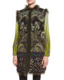 Intarsia-Knit Vest with Shearling Fur Reverse, Green