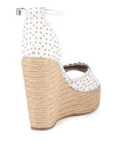 Harp Eyelet Leather Espadrille Wedge Sandal, White