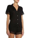 Adeline Lace-Trim Short Pajama Set, Black