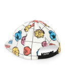 Floral Leather Baseball Cap, White/Multicolor