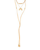 Long Beaded Suede Y-Drop Necklace, Beige