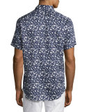 Safari-Print Short-Sleeve Sport Shirt, Navy