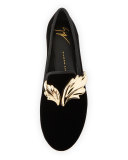 Dalila Wings Velvet Smoking Slipper, Nero/Oro