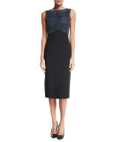 Sleeveless Two-Tone Sheath Dress, Black