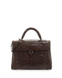 Crocodile Circle-Clasp Top-Handle Bag